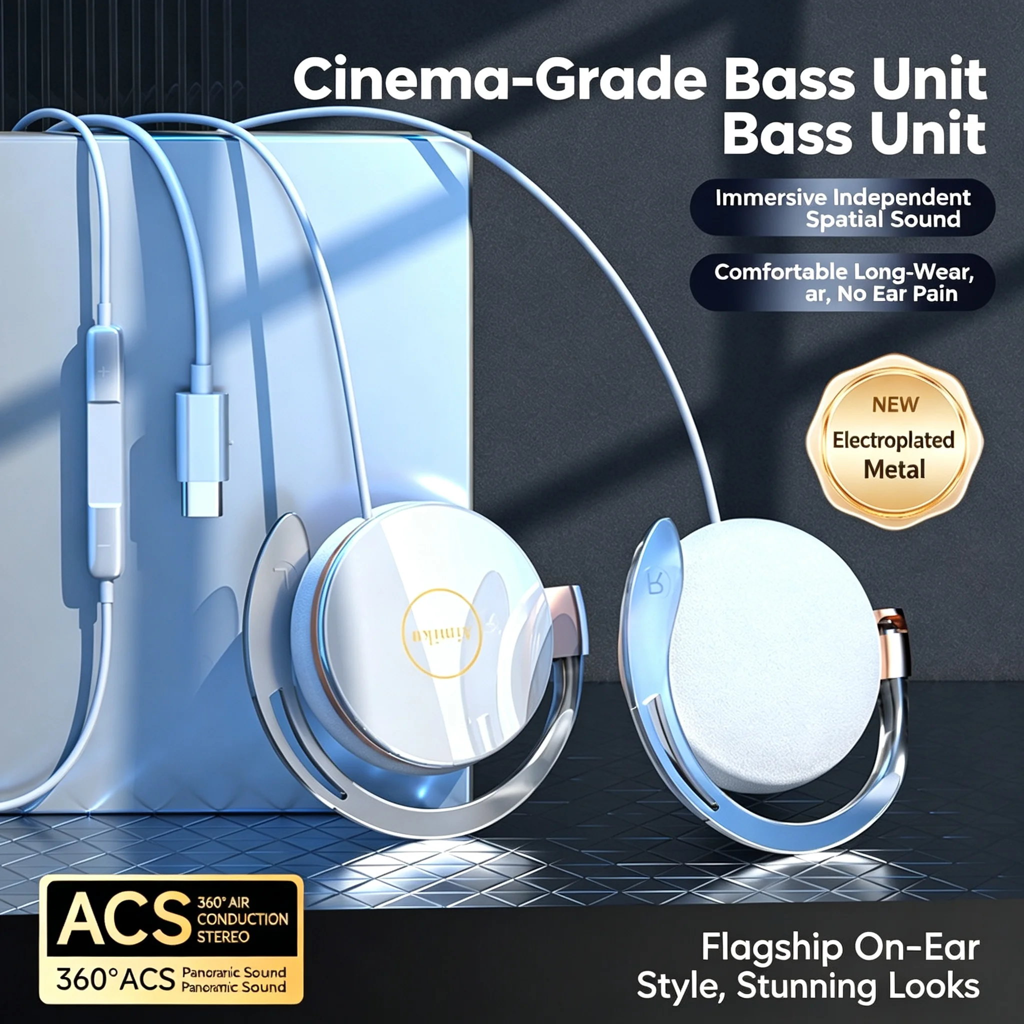Premium Wired Hanging Ear Headphones with Hi-Fi Sound and Soft Ear Pads