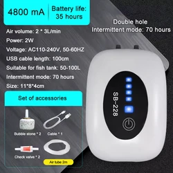 Portable Silent USB Air Pump with Battery for Aquarium and Outdoor Use (SB228)
