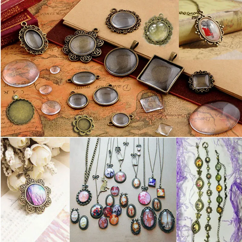 Pack of Round Clear Glass Cabochons - Flat Back Transparent Magnifying Glass