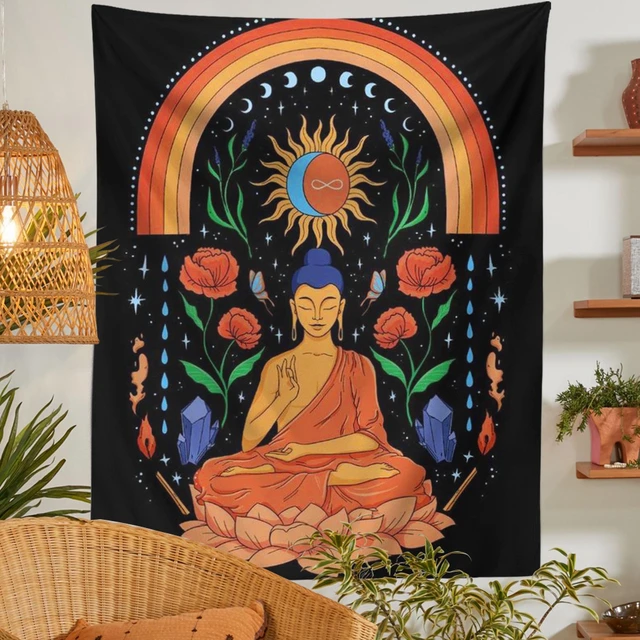 Buddha Szivárvány Napsütéses Falfájdozó Virág Jóga Fali Kendő Nappali Hálószoba Dekoráció Gobelin