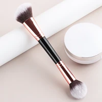 Pinceau de maquillage double embout, pinceau de mélange rond + pinceau à blush angulaire, outil de maquillage à poils doux 2