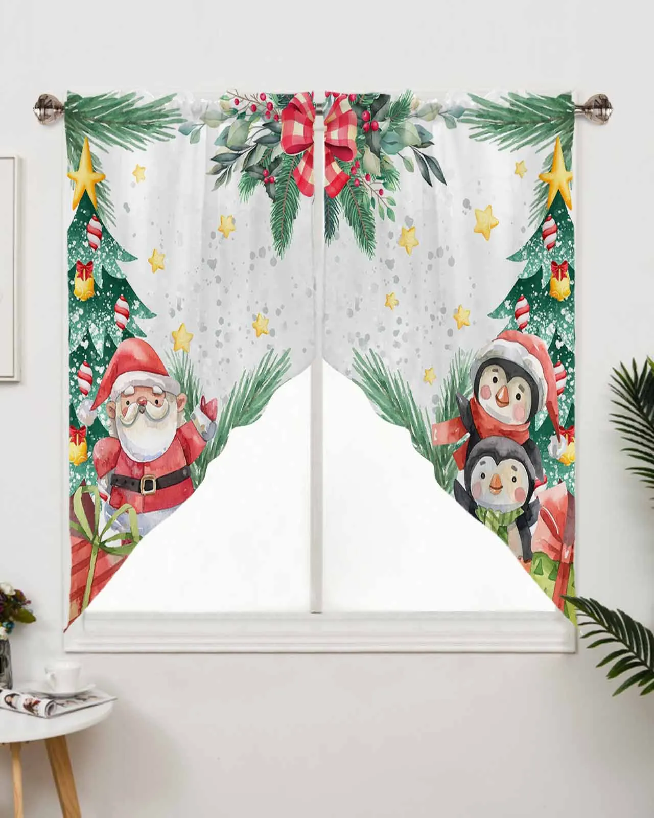 

Christmas Tree Santa Claus Pine Leaf Penguin Living Room Curtain Kitchen Door Partition Home Decor Resturant Entrance Drapes