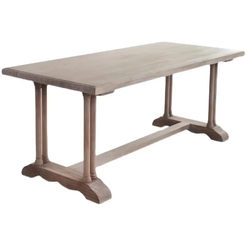 American retro all-solid wood dining table and chair combination, one table and six chairs, small household restaurant, dining t