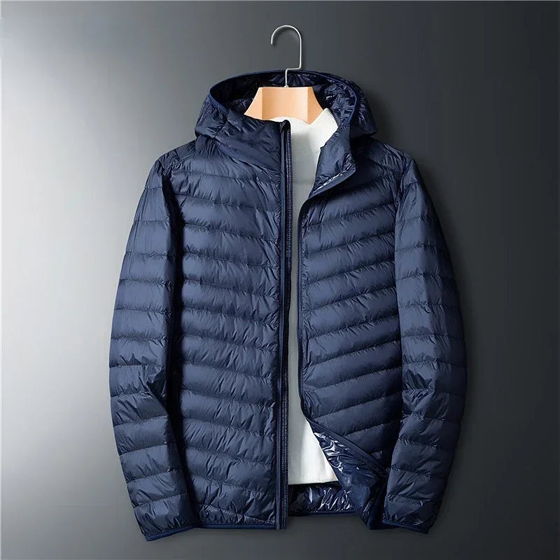 

Winter Men Ultralight Thin Down Jacket White Duck Down Hooded Jackets Long Sleeve Warm Coat Parka Portable Outwear Men Jacket