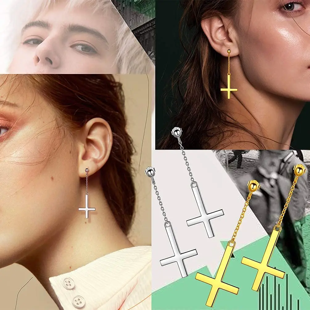 Stainless Steel Inverted Cross Stud Earrings