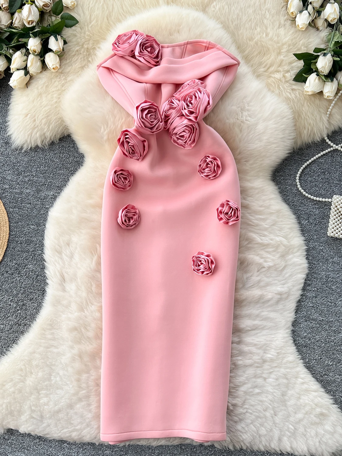 فستان حفلات زهور ثلاثية الأبعاد