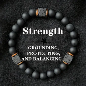 Bracelet en pierre volcanique pour hommes, 1 pièce, avec Agate noire carrée, bijoux à la mode adaptés à la thérapie magnétique des messieurs modernes