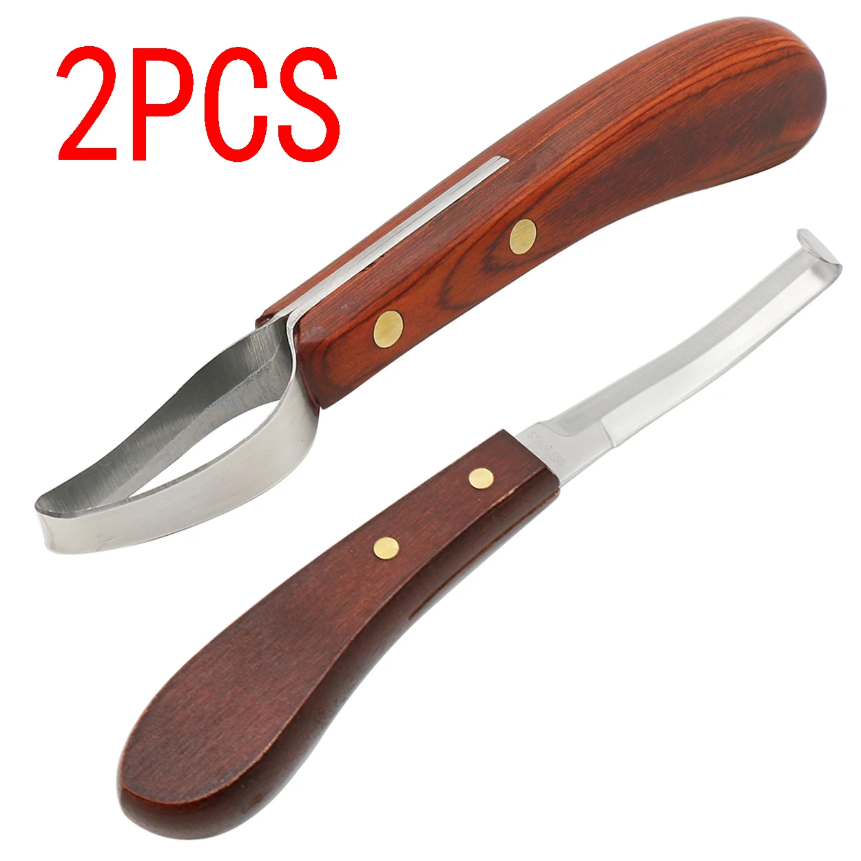Horse Loop Hoof Knife Trimmer Blade Sheep Cattle Hoof Knife Double Edged Shears Cutter Wooden Handle Stainless Steel 2 Pcs animal hoof cutting tools,animal cutting tools