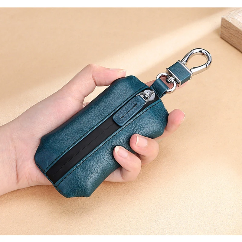 

Waterproof Cowhide Genuine Leather Keys Holder Case Housekeeper Wallet Men Women Purse Zipper Car Keychain Bag Organizer Pouch