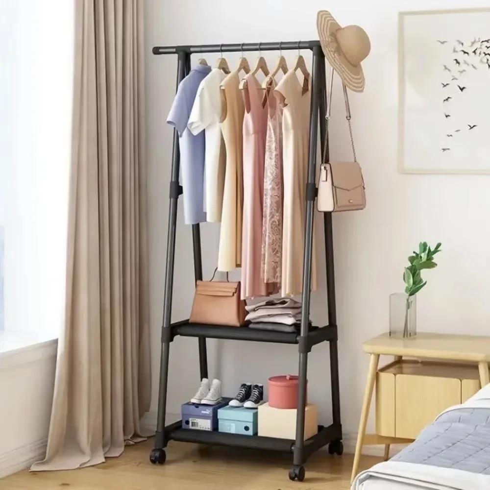 Triangle Coat and Hat Rack with Wheels Floor Standing Multi-layer Storage Rack Simple Modern Space Saving Hanging Clothes Stand clothes rack