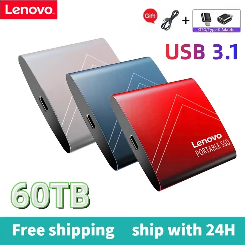 레노버 고속 모바일 솔리드 스테이트 드라이브, 외장 하드 드라이브, 노트북용 C타입 USB 3.1 인터페이스, 8TB 휴대용 SSD, 16TB, 500GB