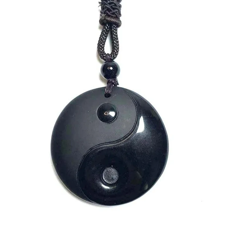 Collana Yin Yang In Ossidiana Nera, Portafortuna Feng Shui Con Ciondolo Rotondo Da Uomo E Donna, Lunghezza Regolabile