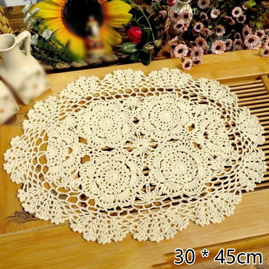 

Retro Fresh Style Oval Placemat, Vintage Hand Crochet Cotton Lace Doilies, Dining Table Decor, Home Decoration