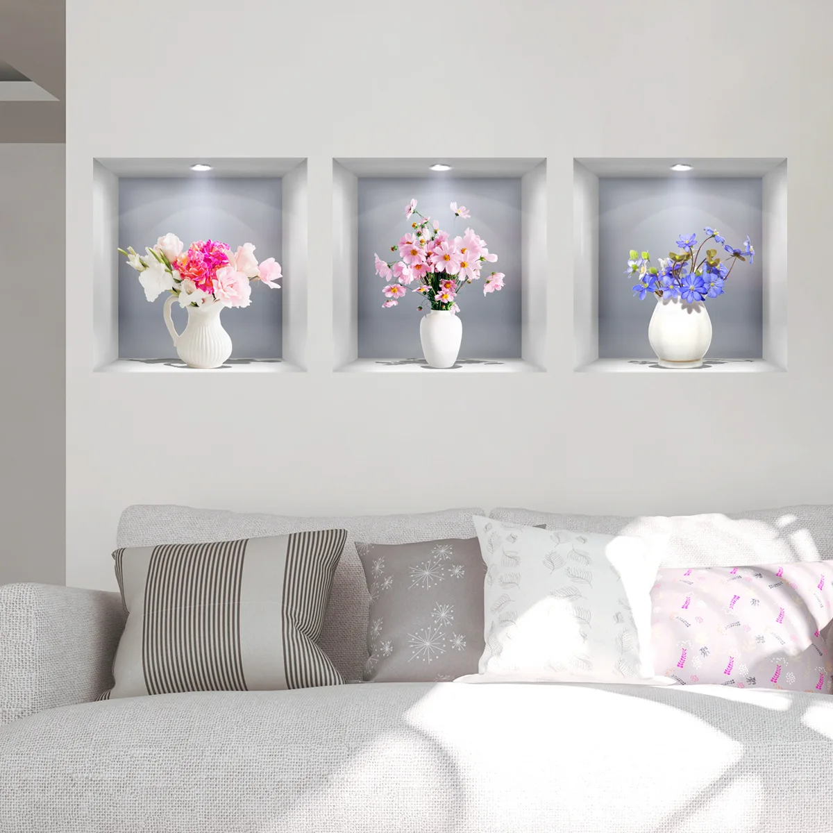 WatercolorFlowerPotsFlowerVase3DPvcDecorationWallStickerFor