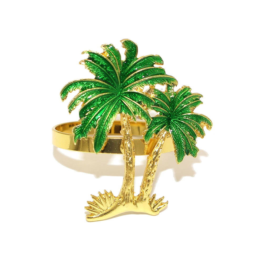 6Pcs Green Palm Tree Napkin Rings Hawaii Napkin Holder Buckles for Table Setting Wedding Thanksgiving Day and Daily Use HB16