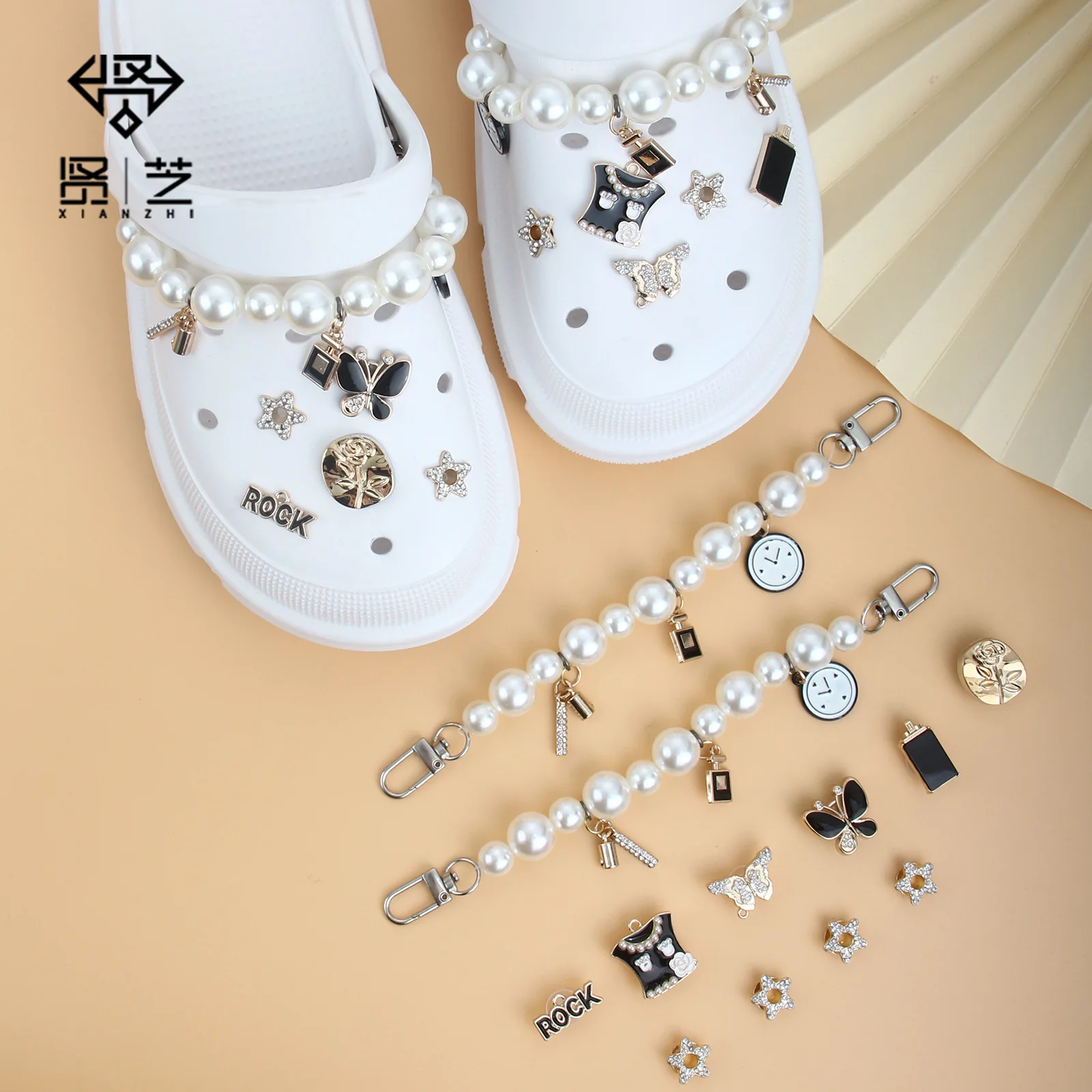 

Croc Accessories Luxury Pearl Chain Bundle Shoe Charms Elegant Croc Charms Designer DIY Adornment for Clogs Sandals Decoration