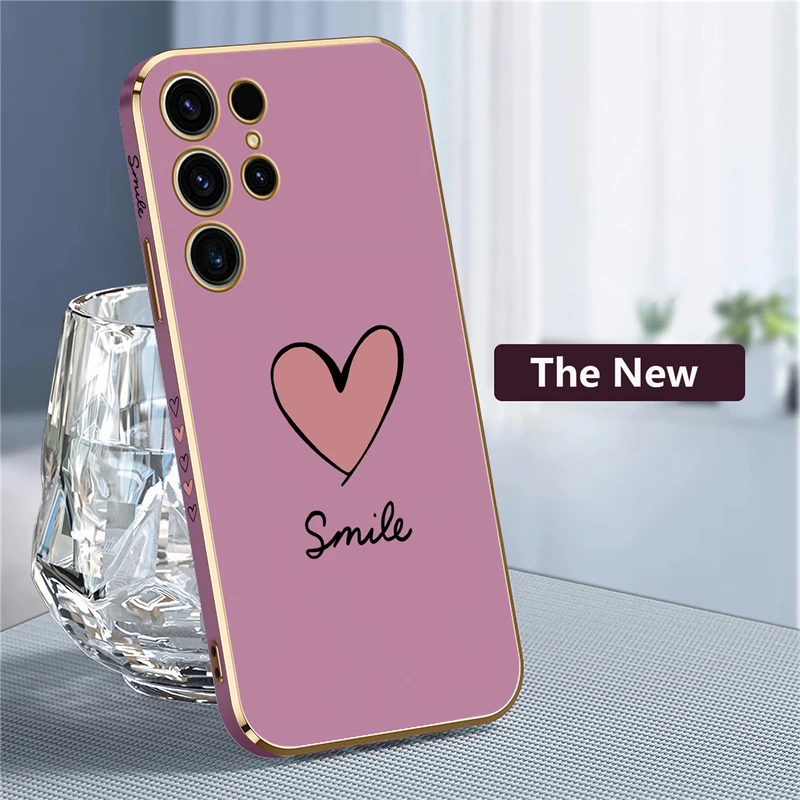 Luxury Plating Silicone Case For Samsung Galaxy S23 Ultra S22 S21 Plus S20 fe S10 NOTE 20 10 8 9 Love Heart Shockproof Cover — view 4
