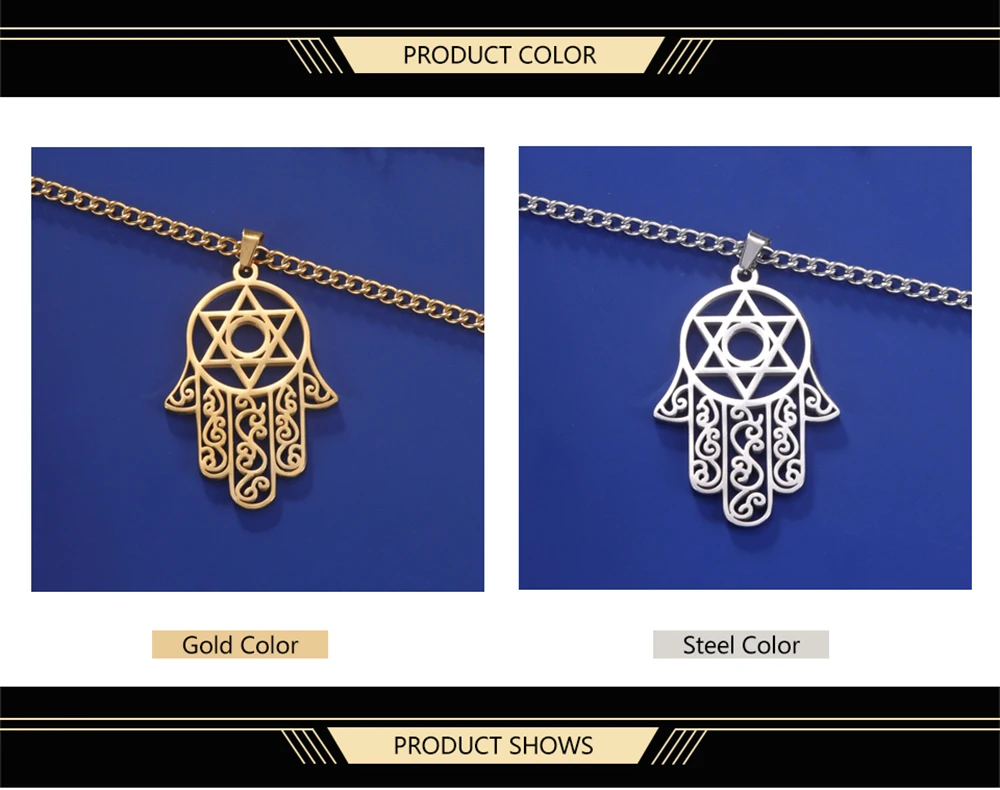 Dawapara Vintage filigrane Hamsa Hand von Fatima Stern von David Hexagramm Halskette viel Glück Erfolg Amulett Schmuck Edelstahl – Detail 5