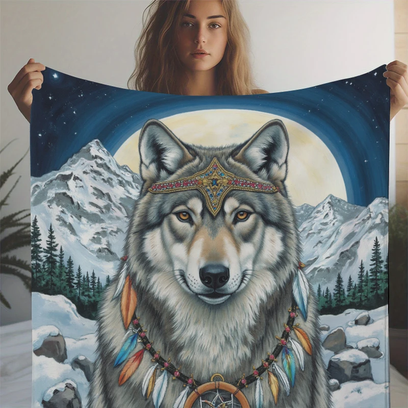 Dream Catcher Wolf Print Blanket Soft Throw Blanket for Home Bedroom Bed Sofa Travel Office Solid Cover Blanket