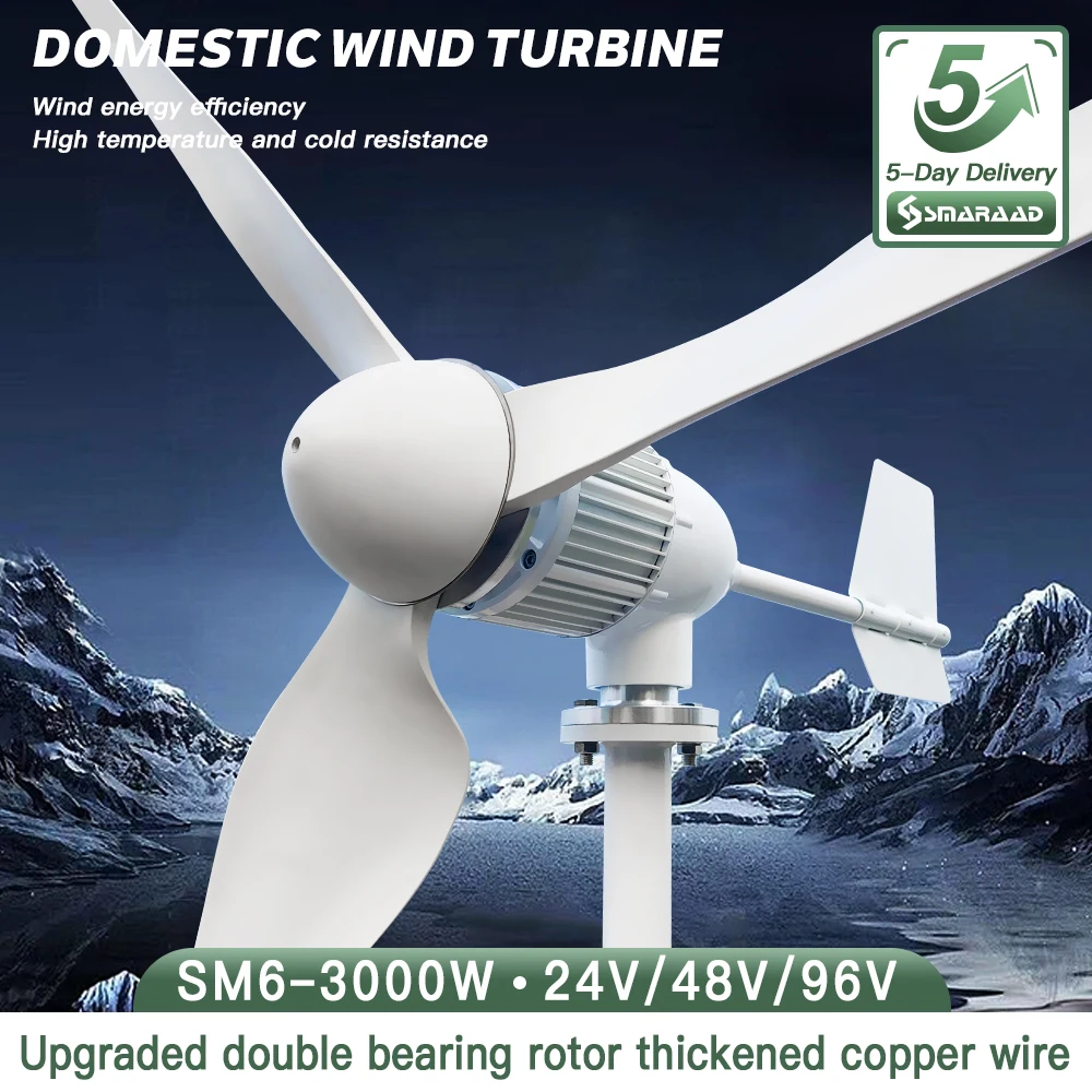 

5000W Wind Turbine Generator Complete Set 48V 96V Free Energy Generators Windmill With MPPT Controller Inverter