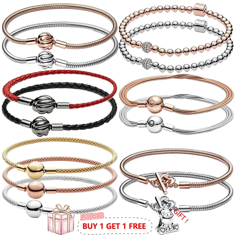 

New best-selling S925 Sterling Silver Lucky Meteor Concentric Knot Women's Leather Knitted Logo Bracelet DIY Charm Bead Jewelry