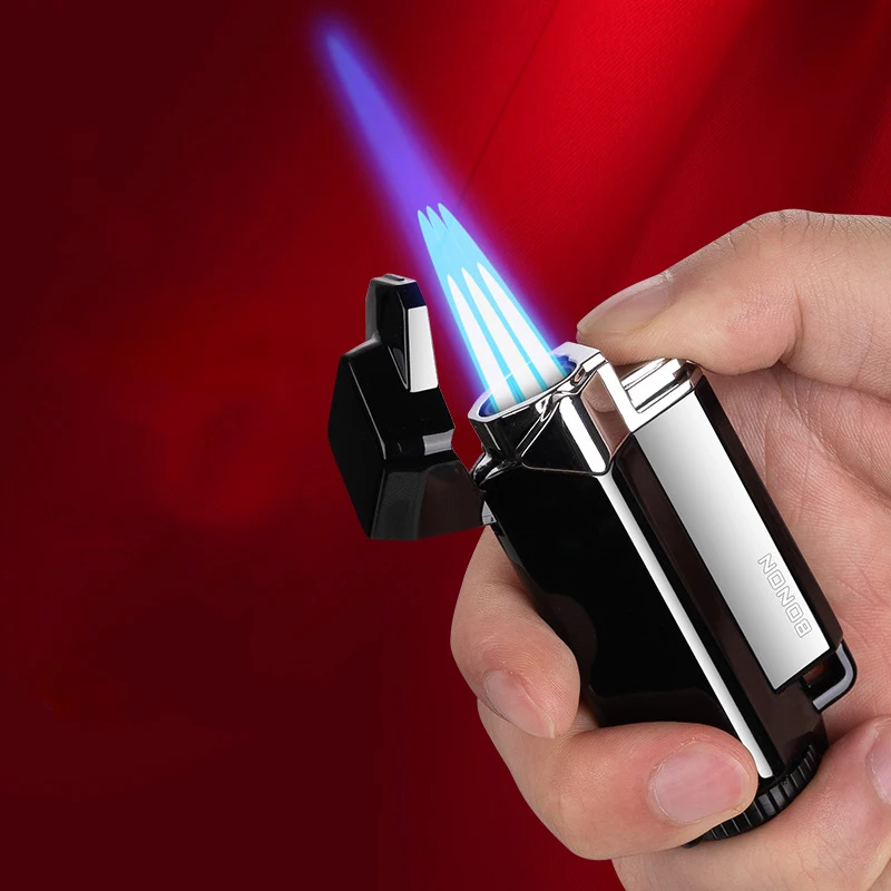 

Metal Flame Gas Lighter Three Torch Turbo Unusual Wholesale Creative Windproof Blue Butane 1300C Cigar Lighters Gadgets for Men