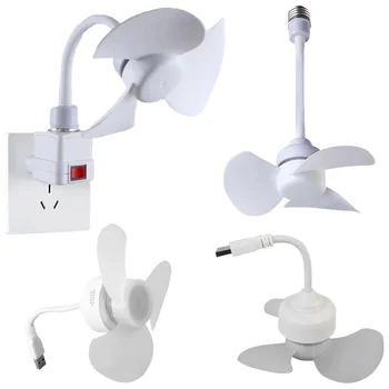 LED Mini Ceiling Fan E27 Base/USB Chandelier Ceiling Fan Hose Extender Light Bulb Fan with Socket for Bedroom Living Room