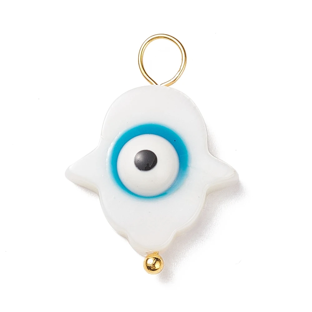 100Pcs Natural Freshwater Shell Connector Charms Green/Blue Evil Eye Shell Pendants for Necklace Earrings DIY with Metal Loop