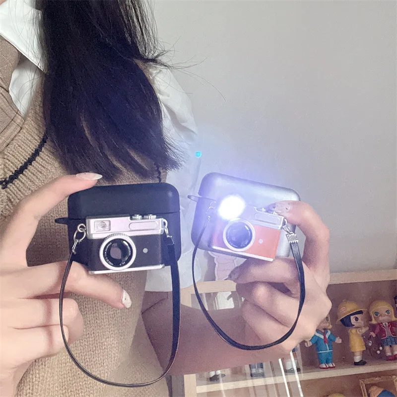 

Leather small camera For Apple AirPods 1 2 pro Bluetooth Headphone Cover 3rd Generation Silicone Soft Cover Protective Case