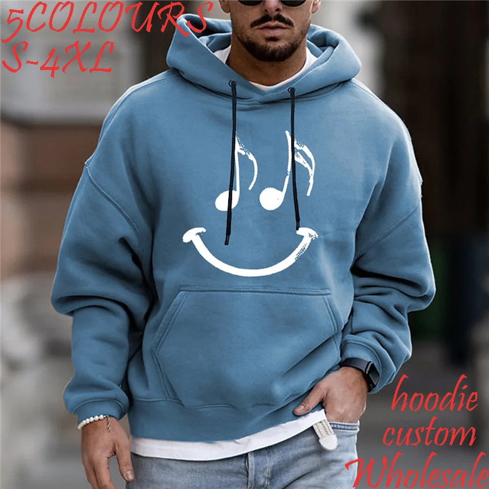 

Men's Pullover Hoodie Sweatshirt Hooded Graphic Music Note and Smiley Face Prints Daily Sports Print Basic Spring &Fall Clothing