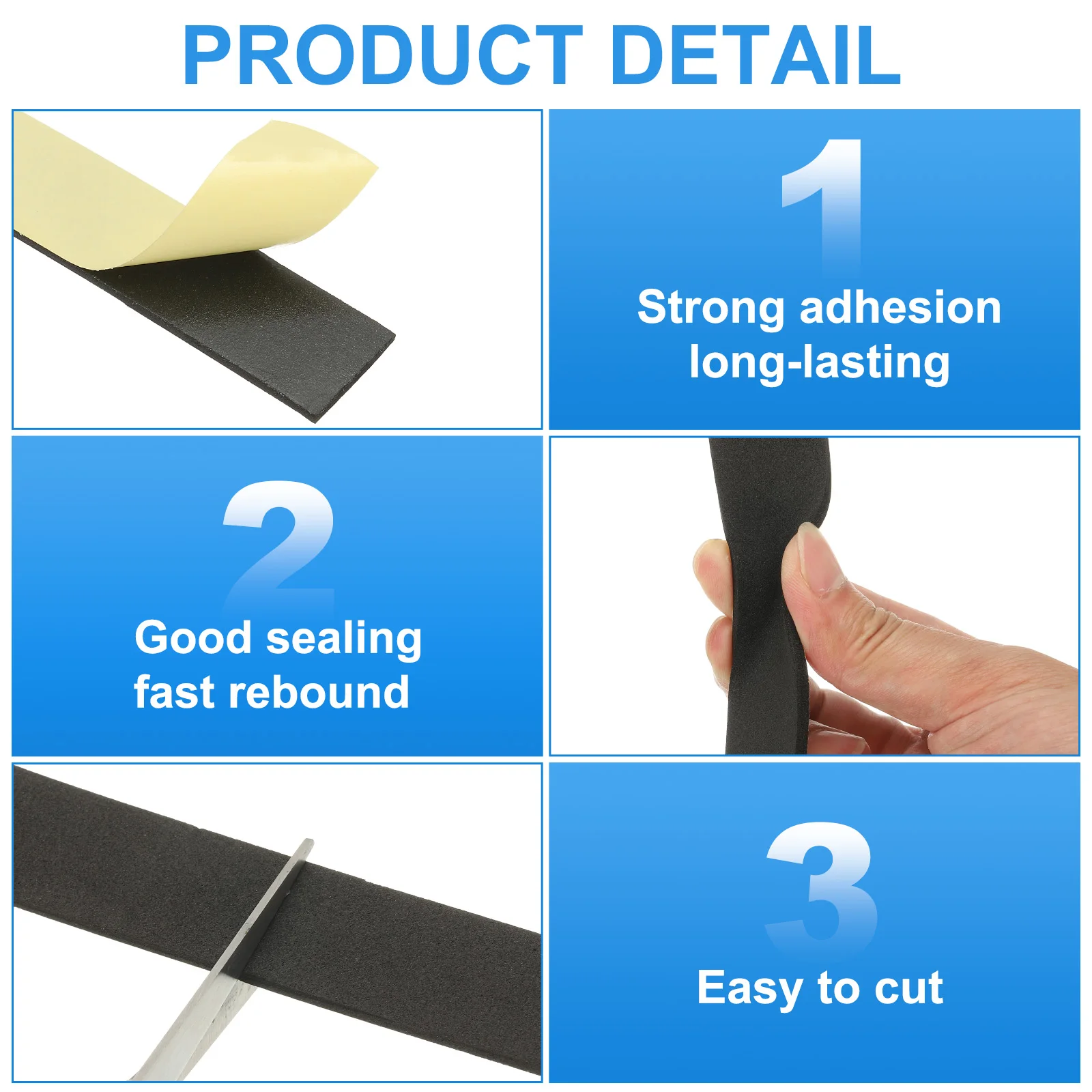 1/2/4pcs 5/10M Weather Stripping Door Seal Strip 1mm 2mm 3mm Thick Heat-resistant Soundproof Adhesive Tape for Door Windows