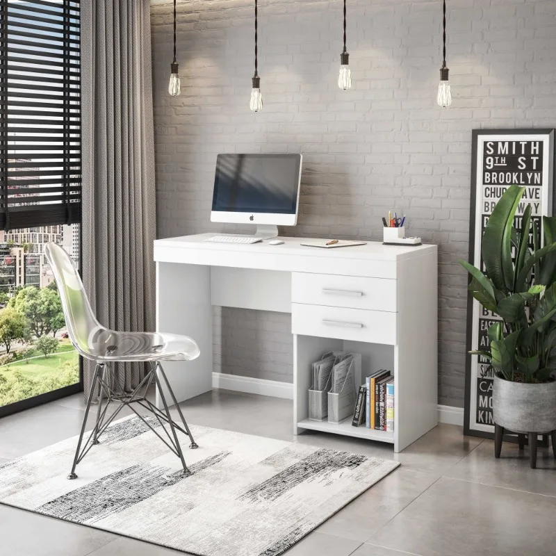 

Techni Mobili White Computer Desk for Home Office or Bedroom, with Drawers Ideal for Small Spaces