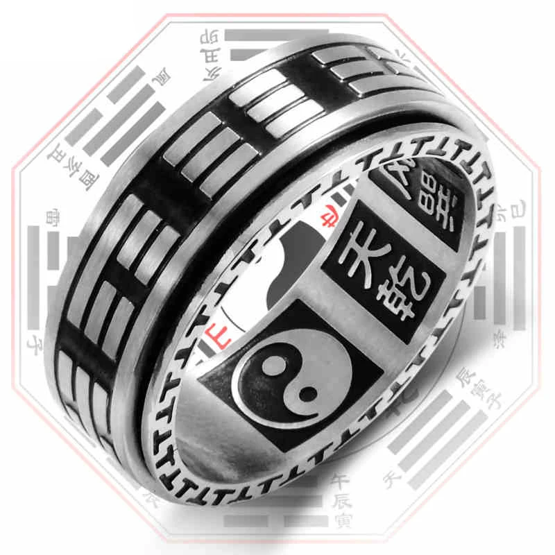 Men vintage Chinese Tai Chi Kung Fu Taoist fidget spinner ring Rotatable anxiety ring finger ring ring set adjustable rings fidget spinner ring