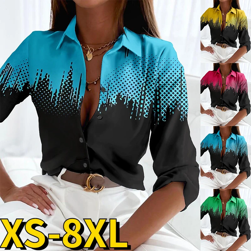 

2022 New Elegant Blouse Women Fashion Long Sleeve Autumn Winter Everyday V-neck Casual Button Shirt New Design Printed Blouse