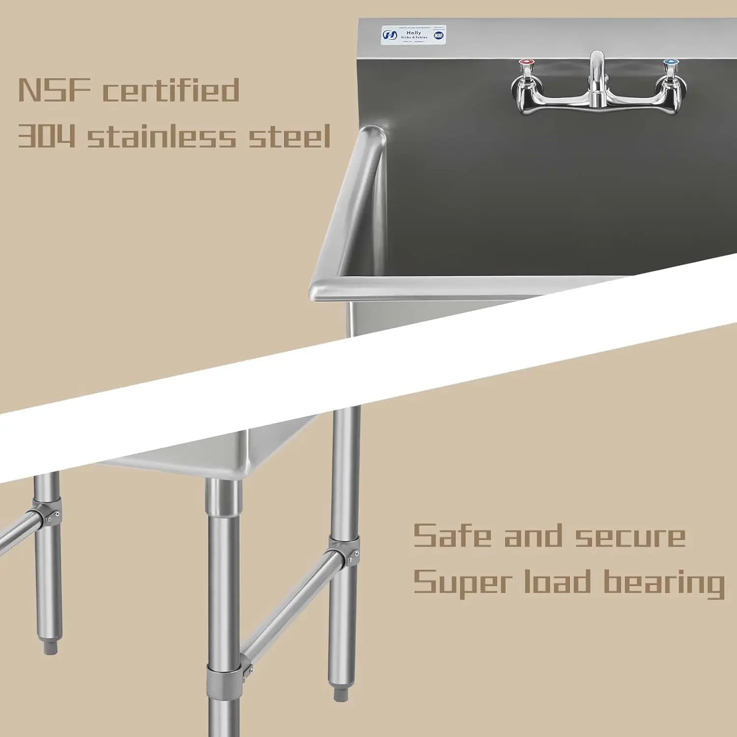 Commercial Stainless Steel Sink 1 Compartment NSF Prep Utility Sink with 8" Faucet 15" L x 15" W x 12" D Bowl for Hotel and Home 5