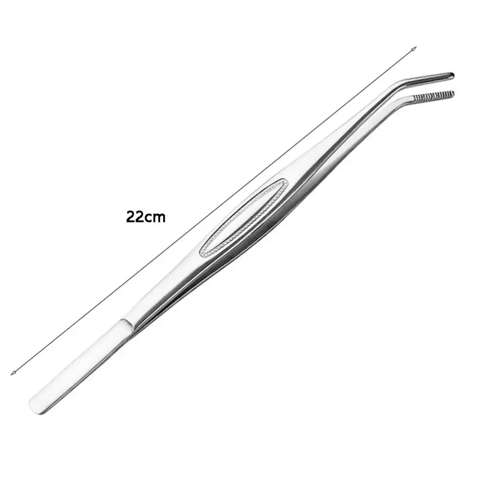 Curved Tip Stainless Steel Tweezers Anti-slip Withc Particles Cocktail Garnish Tongs Ridged Handle 22cm Tea Tweezers DIY