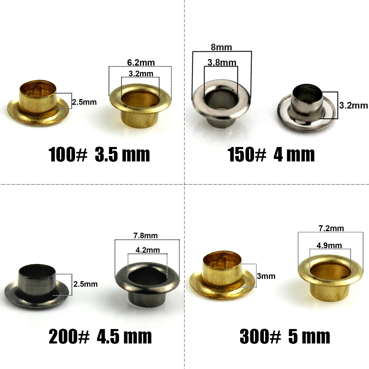 Brass eyelets with Washer 300# Grommets Repair round eye rings For scrapbooking Shoes belt Cap bag Tags clothes 100sets 5mm eyelet grommet ring kit eyelet grommet ring grommet eyelet kit screw back eyelets