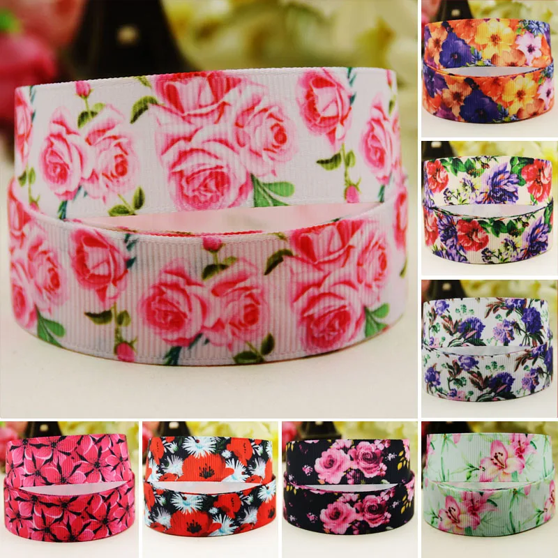 

22mm 25mm 38mm 75mm flower cartoon printed Grosgrain Ribbon party decoration 50 Yards satin ribbons