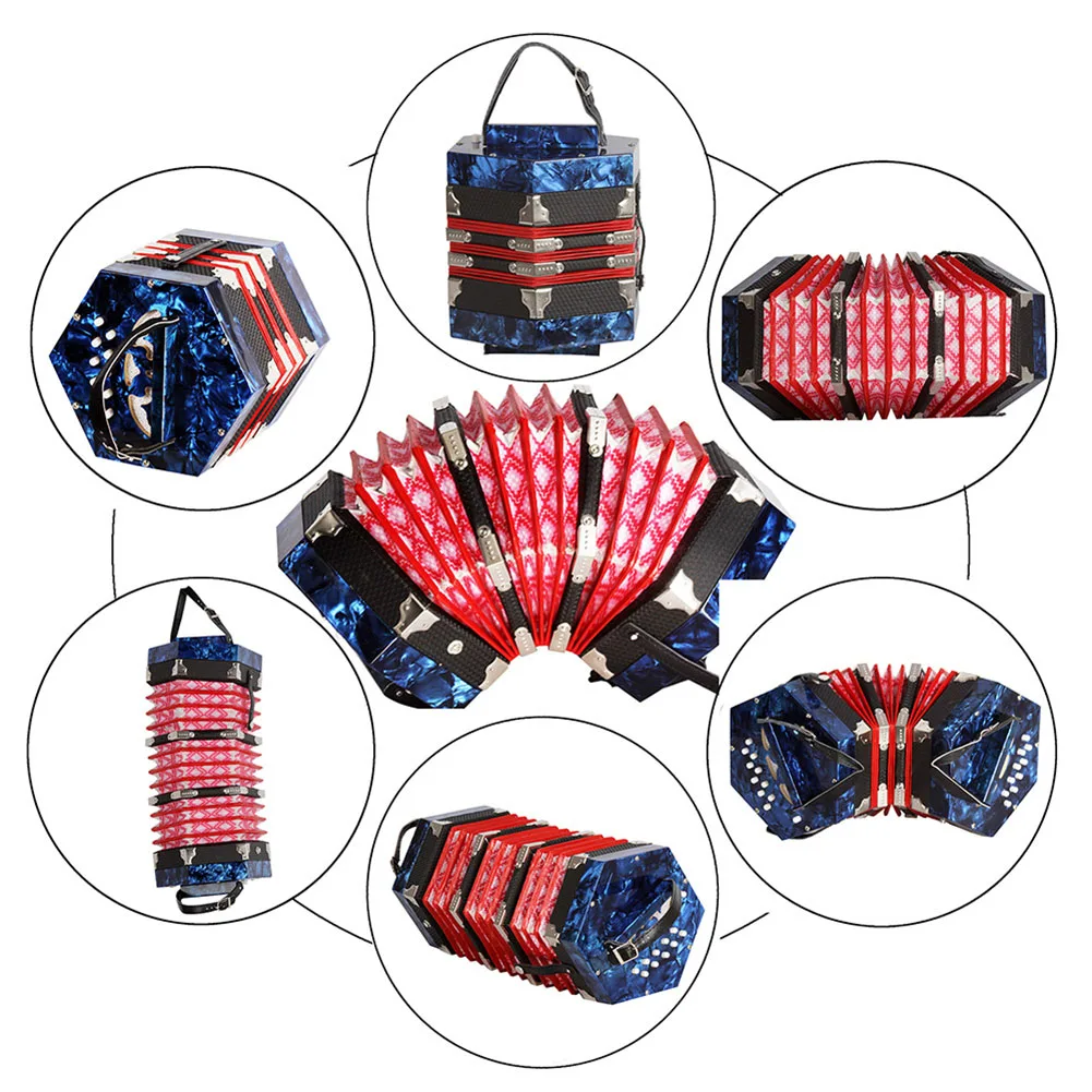 

Concertina Accordion 20 Button 40 Reed With Carrying Bag Adjustable Hand Strap Keyboard Instrument Hexagon Accordion Kids Gift