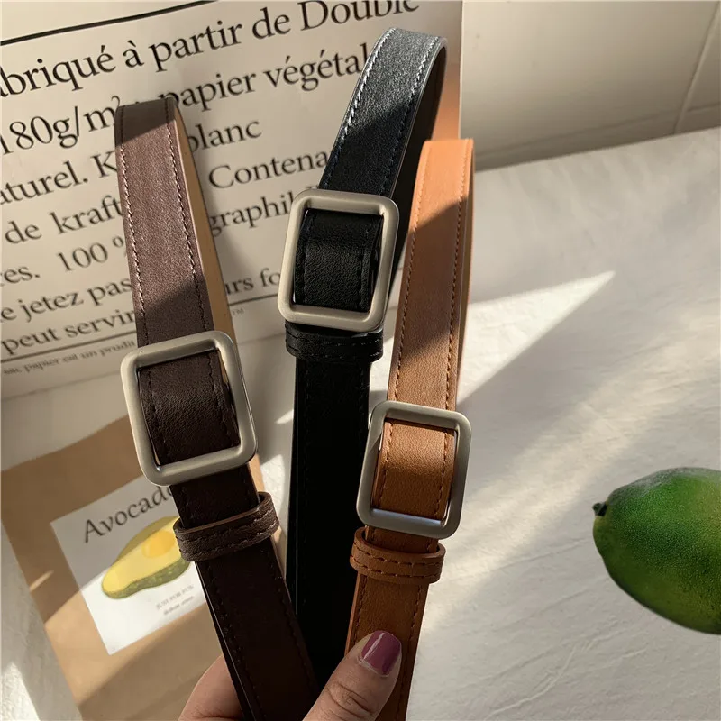

Vintage Non-hole Solid Color Belt PU Leather Belt for Women Square Buckle Pin Buckle Jeans Student Waist Belt
