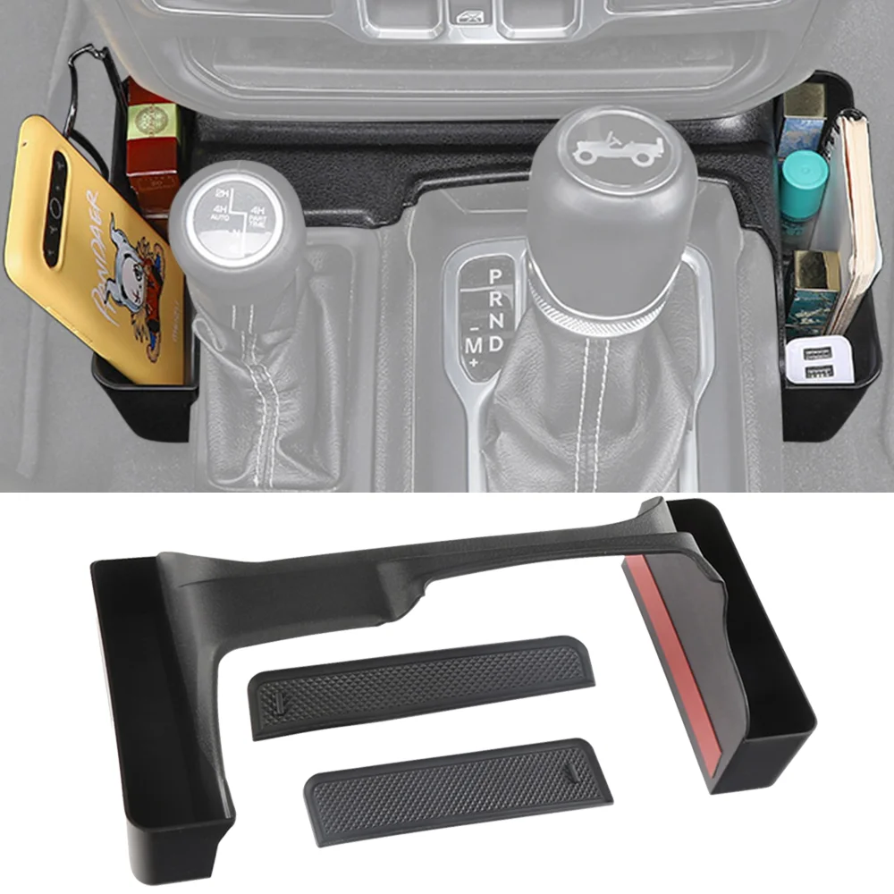 Car Gear Shift Storage Box Organizer Tray Phone Holder for Jeep Wrangler JL Gladiator JT 4-Door 2018-2024 Interior Accessories