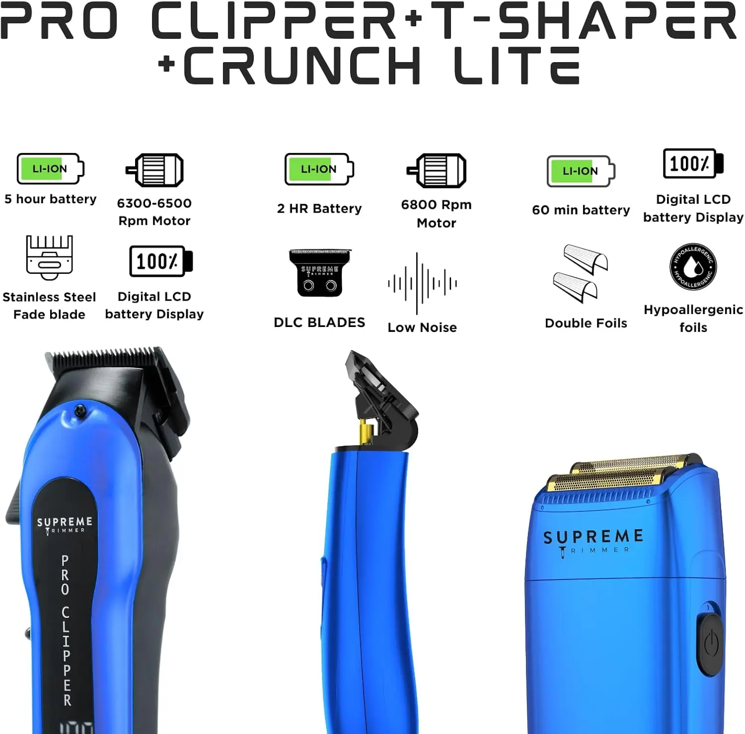 Trimmer 3-in-1 Barber Bundle Hair Clipper, DLC Trimmer & Crunch Lite Foil Shaver Professional Beard Men&rsquo;s Cl