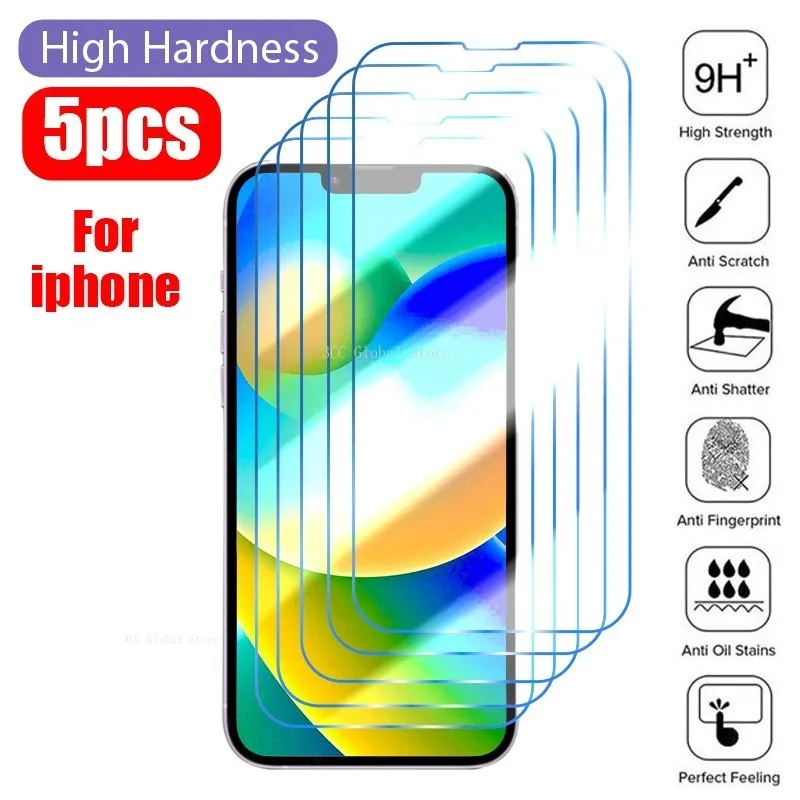 

Защитное стекло, закаленное стекло 5 шт. для iPhone 14 15 Pro Max 13 12 Mini 15 Ultra XR XS Max 11 Pro 7 8 Plus
