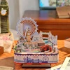 DIY Wooden London Street View Music Box Model Building Kits 3D Puzzle With Lights Toys for Children Birthday Gifts Home Decor 4