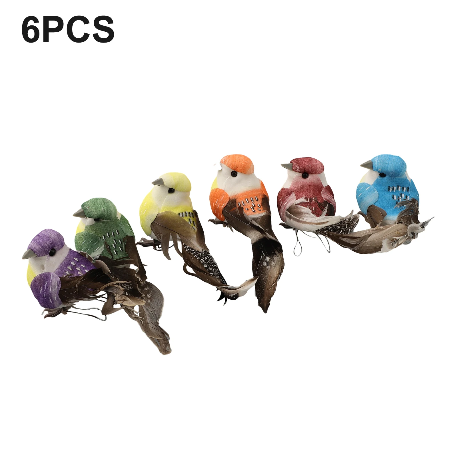 

6pcs Simulation Birds Tree Perched Woodland Fake Feather Birds Garden Decoration Ornament Replacement Accessories
