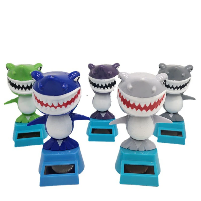 Funny Solar Shark Figurine Swing Shaking Doll Car Dashboard Ornaments Bobblehead Toys Ornaments Powered Animal Desktop Figures