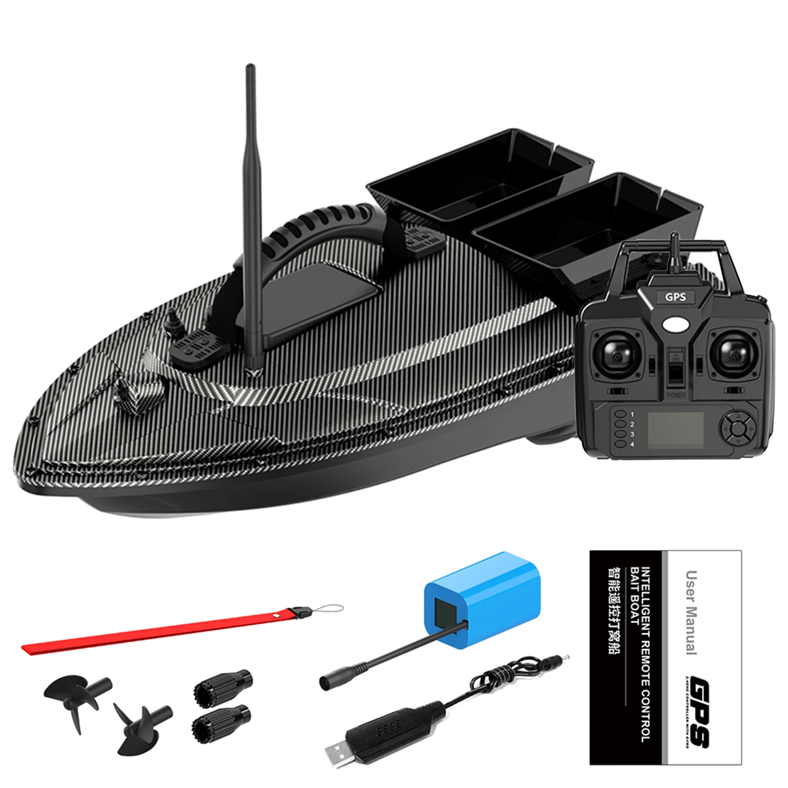 

RC Bait Boat 500 Meters GPS 40 Point Positioning 2 Hoppers 1.5KG Automatic Return Fishing Bait Boat New 2023