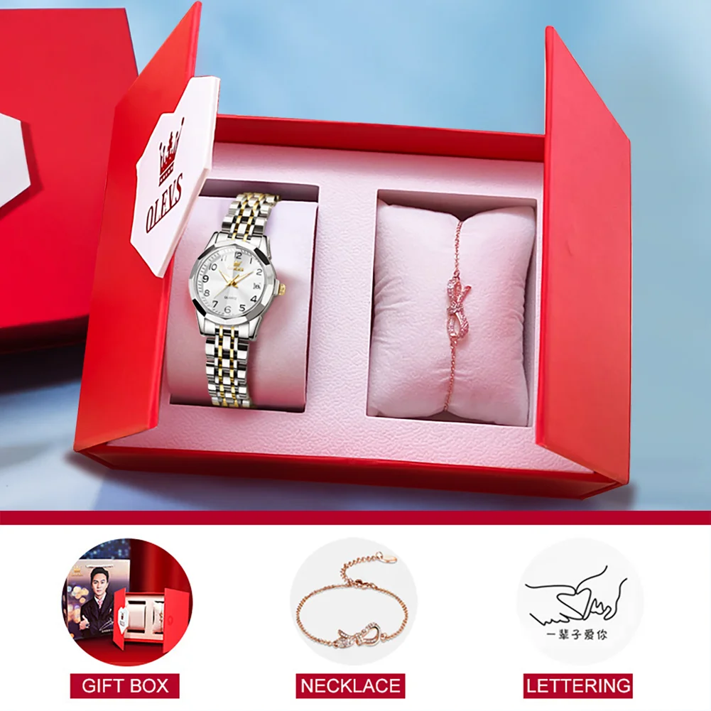 OLEVS Quartz Watch for Women Rhombus Mirror Solid Stainless steel Date Digital Dial Waterproof Elegant Bracelet Watch Set Gift women watches electronic watch