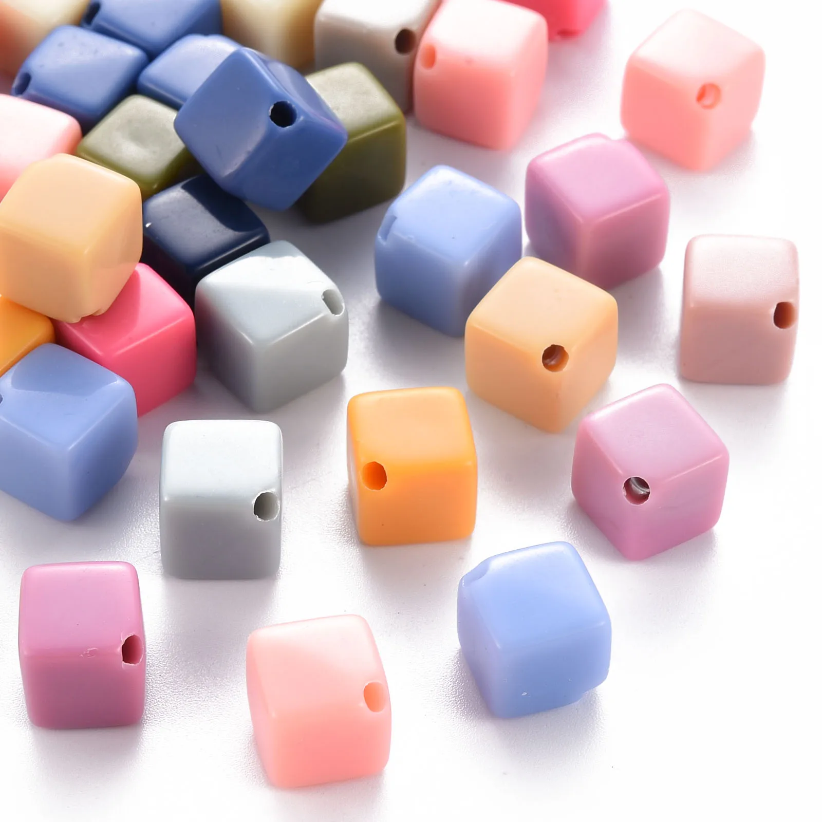 

50pcs Mixed Color Opaque Acrylic Cube Beads Loose Spacer Beads for Beads Bracelet Necklace Jewelry Making Diy Accessories