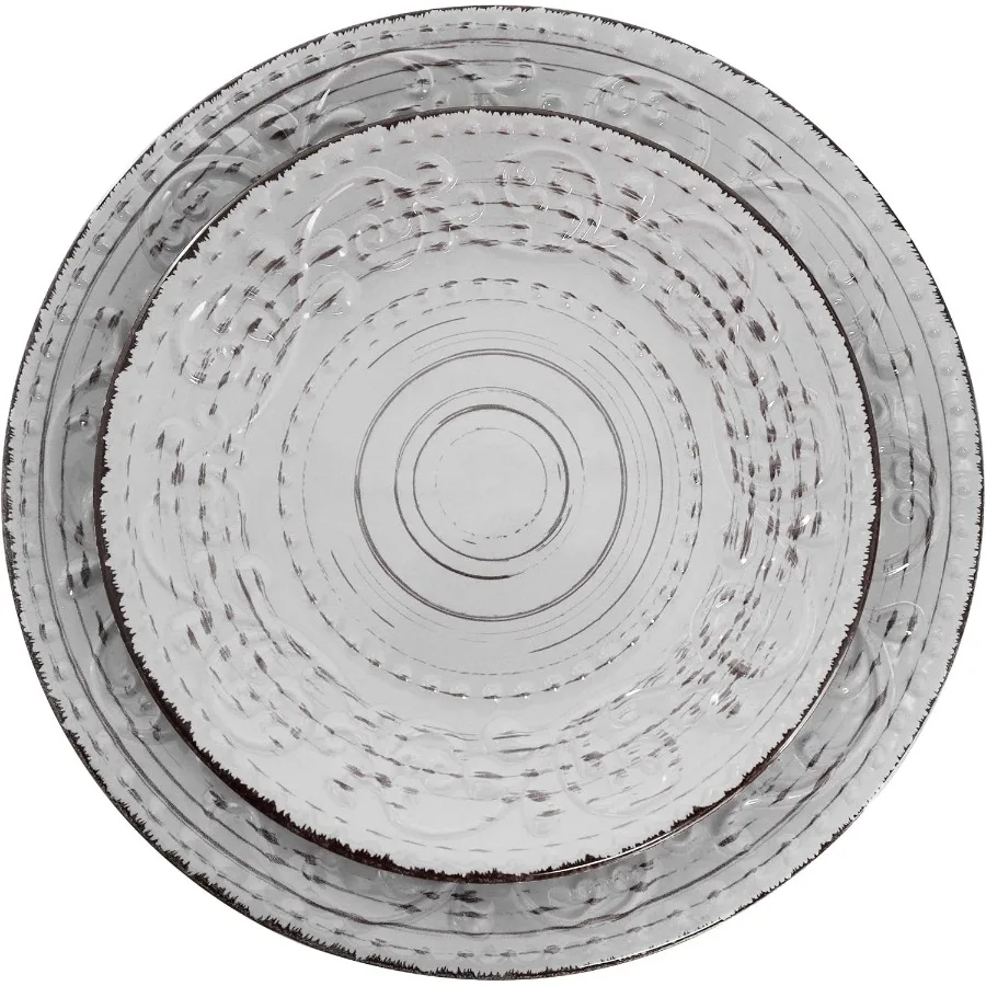 Malibu Calcite 16Piece Stoneware Embossed Pattern Reactive Glaze Light Gray Dinnerware Set for Home Dining Tables Elegant Serve 3